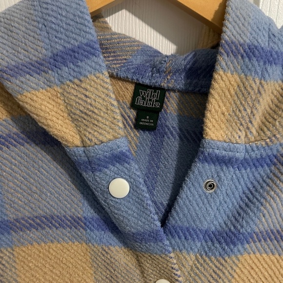 wild fable Tops - Blue and Tan Plaid Wild Fable Hooded Shacket